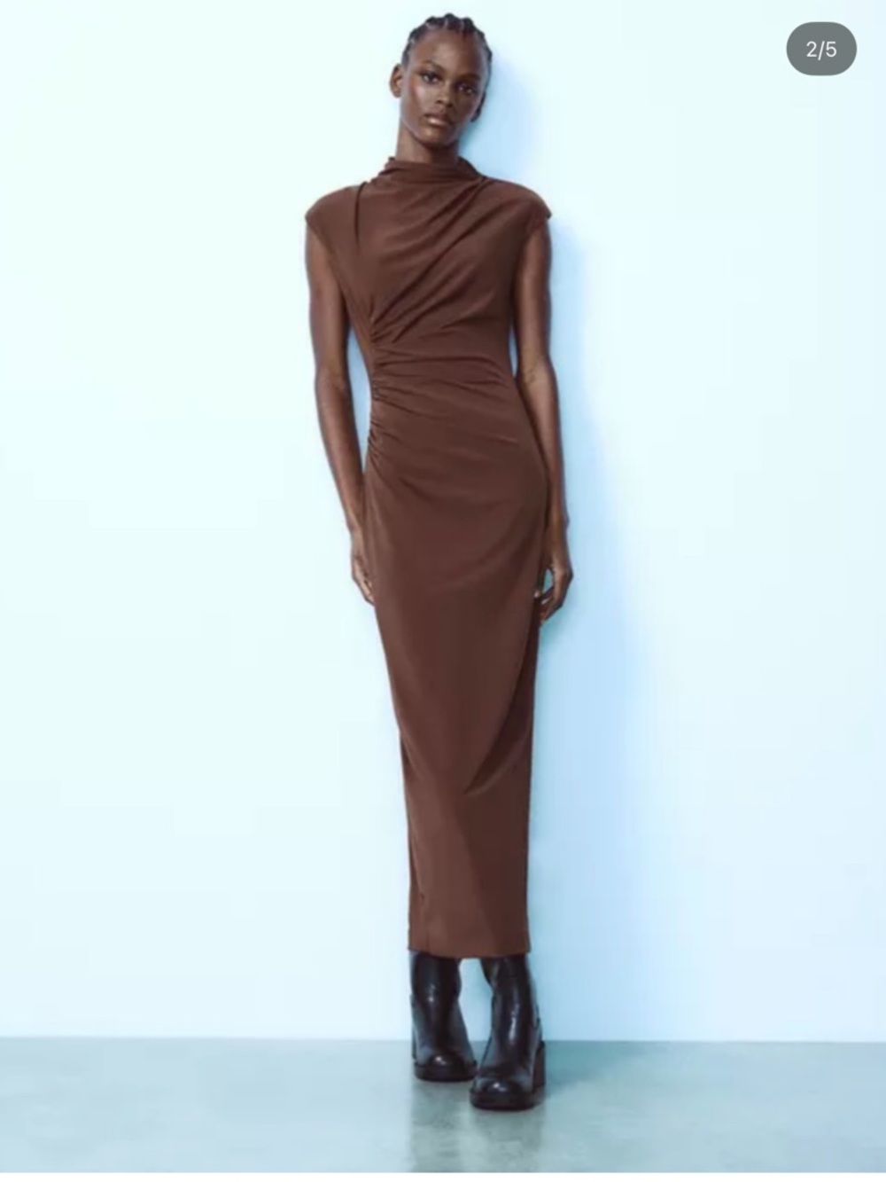 Zara Brown Sleeveless Mock-Neck Maxi Dress